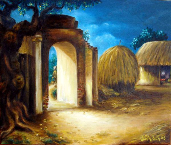 Cổng làng ( Tranh sơn dầu -  44cm * 48cm) - MS: 022